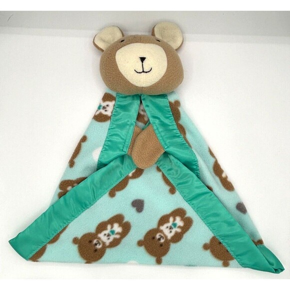 Teddy Bear Plush Large Lovey Soft Fleece Security Blanket Satin Trimmed Teal - Picture 2 of 16